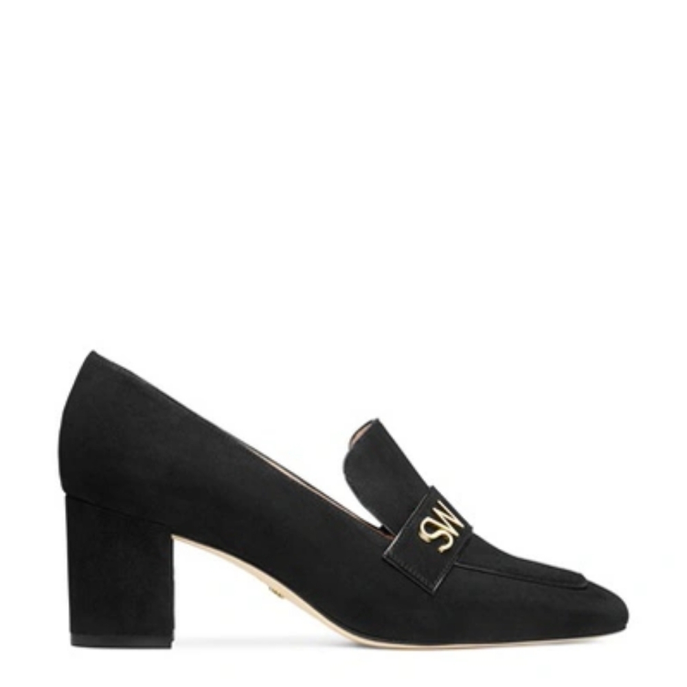 Stuart Weitzman Women's Frances Pump Block Heel Suede Monogram Loafers Size 7